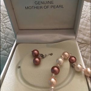 Genuine Mother of Pearl Pink Necklace & Earrings